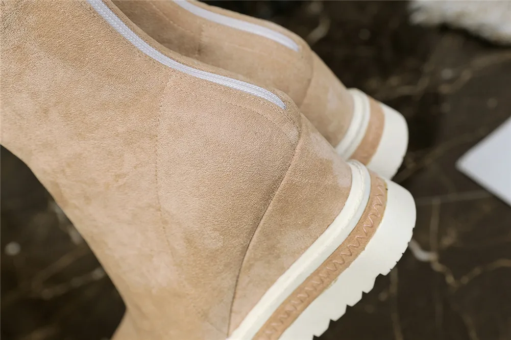 RIBETRINI Brand New women's Genuine Leather Ladies Wedges High Heels Platform Shoes Woman Casual Soft Autumn Ankle Boots