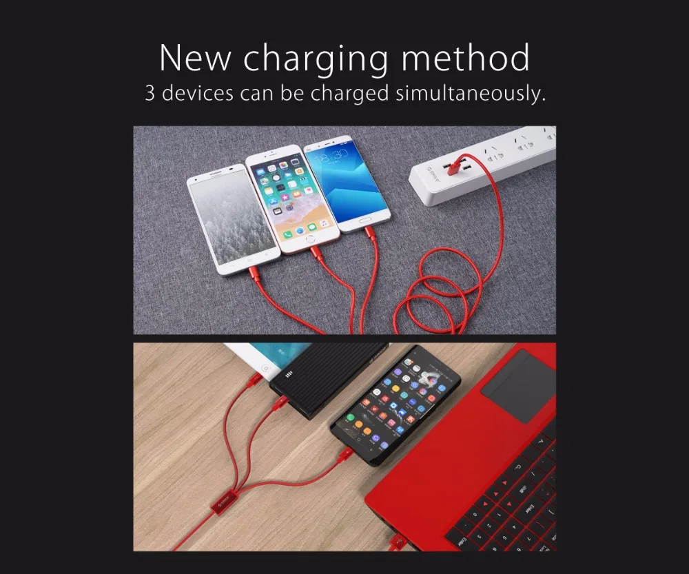 ORICO 3 в 1 USB кабель для iPhone X 8 7 6 Plus Кабель для быстрой зарядки для type-c Micro USB Android Мобильный кабель для зарядки телефона черный