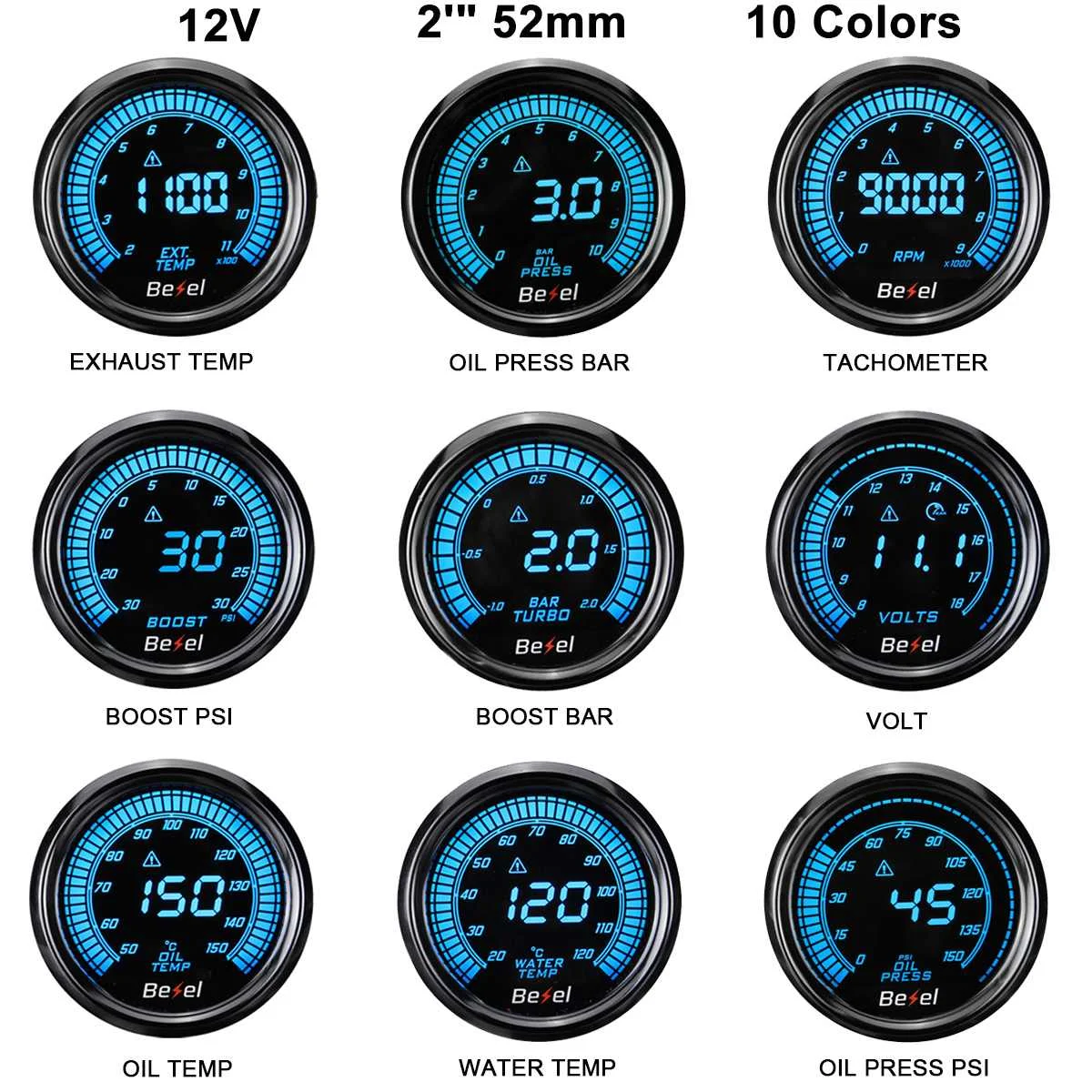 Универсальный Автомобильный датчик температуры воды и масла ЖК дисплей 2 дюйма 52
