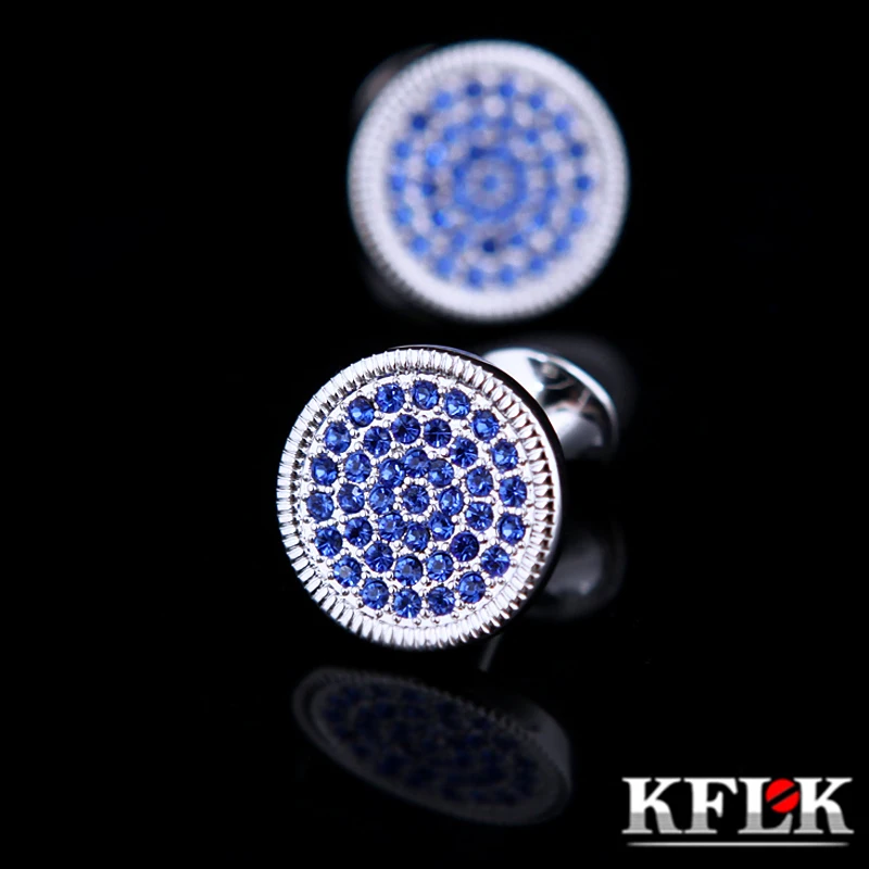 

Kflk Jewelry Round Shirt Cufflinks For Men Gift Brand Cuff Button Blue Crystal Cuff Link High Quality Abotoadura guests