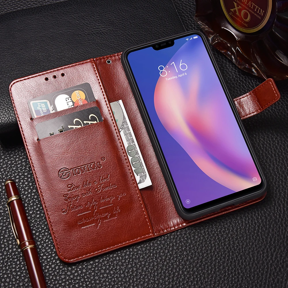 Чехол-книжка TOMKAS с кошельком для Xiaomi mi 8 Lite роскошный винтажный кожаный