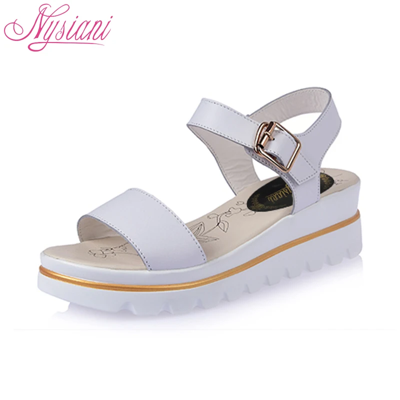 Nysiani кожа Для женщин сандалии на танкетке и платформе Лето 2017 г. Повседневное