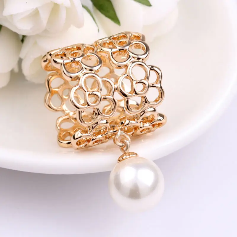 Женщины ювелирные изделия камелии цветы позолоченные имитация перл брошь