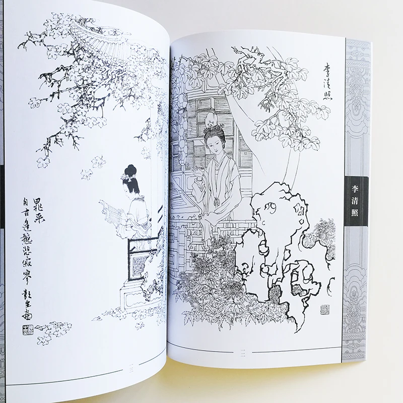 100 рисунков традиционной китайской дамы Древняя китайская книжка раскраска для