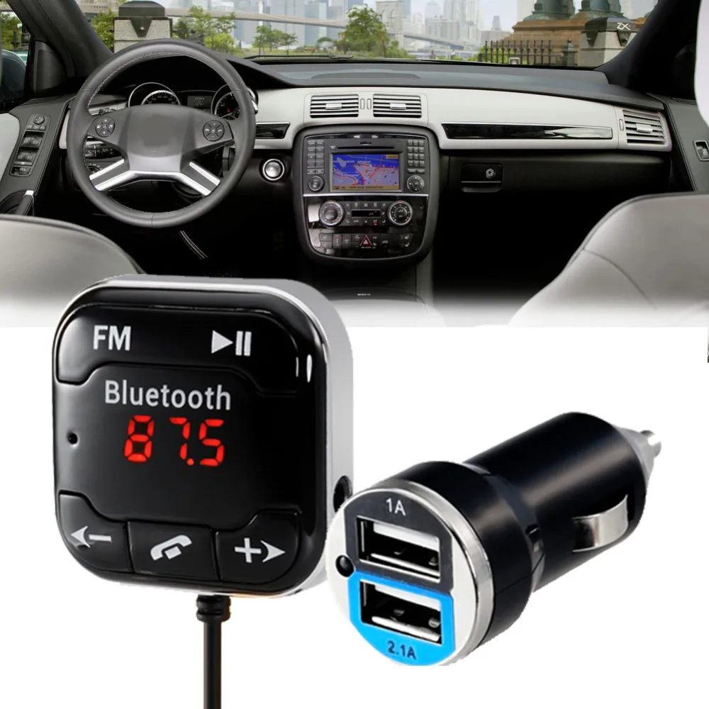 A2DP Car Kit Wireless Bluetooth FM MP3 Player 3.5mm Audio AUX TF card Slots + Dual USB Magnetic sticker | Электроника