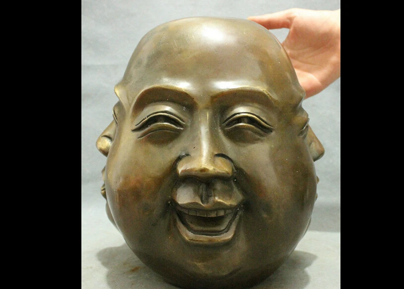wan671004+++10 Chinese Bronze Copper Buddhism 4 Face Xi Nu Ai Le Maitreya Buddha Head Statue |