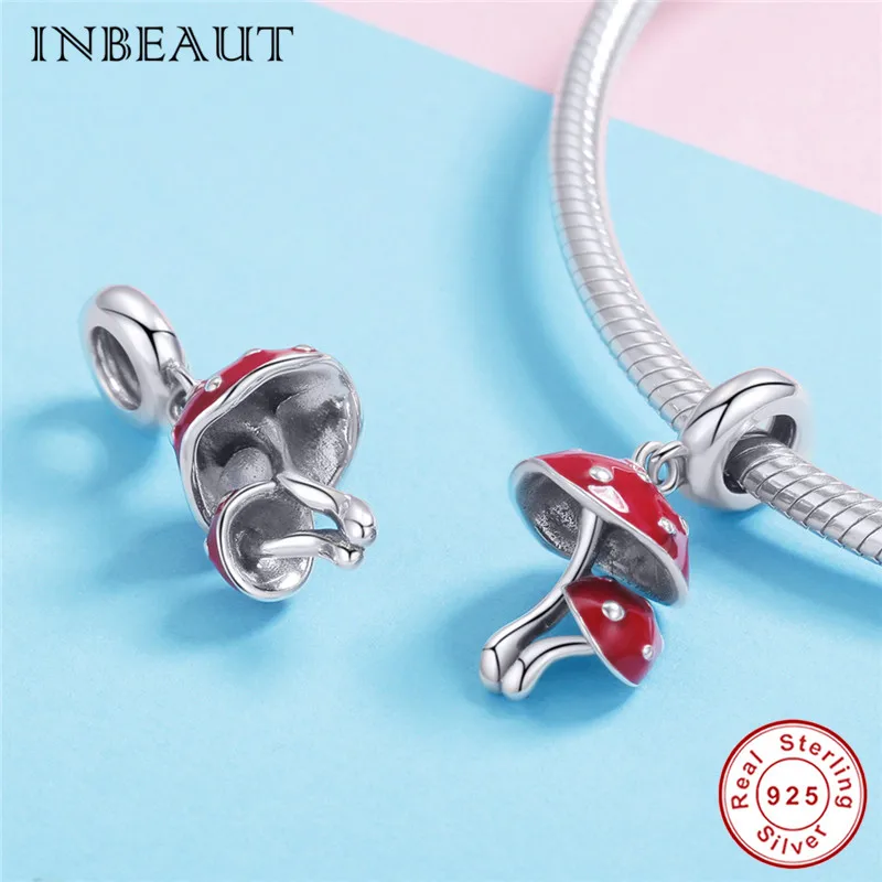 INBEAUT 100% Стерлинговое Серебро 925 пробы красный гриб Очаровательная маленькая
