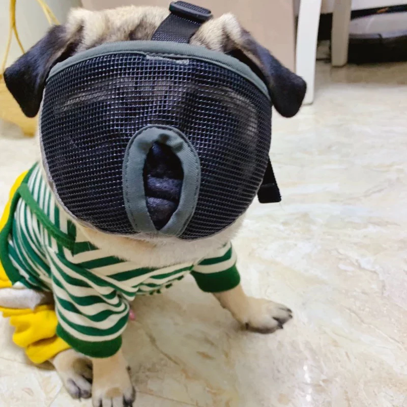 Anti Bark Bite Chew Pug French Bulldog Muzzles Mesh Breathable Short-nose Adjustable Pet Dog Muzzle Mask