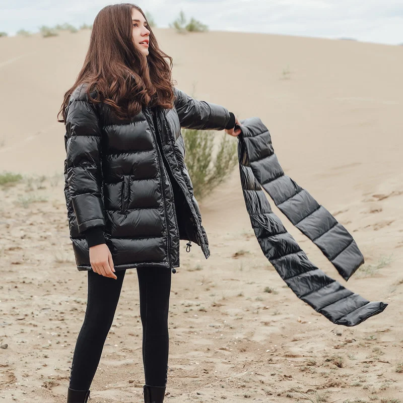 winter new fashion brand 90% white duck down jacket female big size warm longer down coat with a beautiful Bib wq151