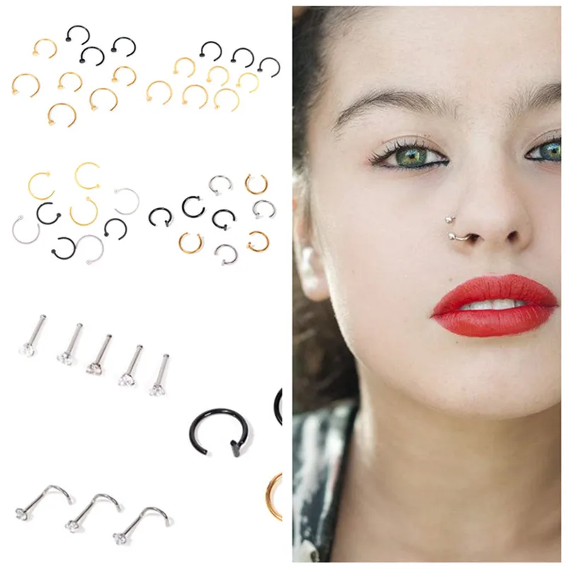 10 шт./лот Поддельные кольца для носа обруч из нержавеющей стали циркониевое