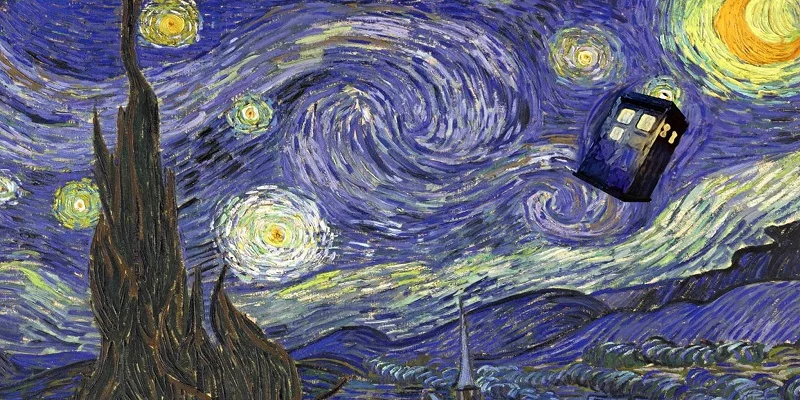 Банное полотенце Doctor Who Tardis Van Gogh пляжное из микрофибры с изображением звездного
