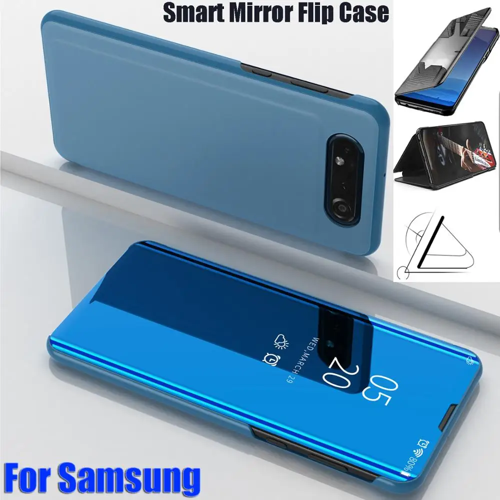 Умный чехол для Samsung Galaxy A90 A80 A60 M30 A40S A20E A10E A2 Core роскошные зеркальные флип Кожаные