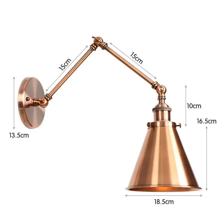 Античный регулируемый настенный светильник бра Железный Лофт ретро Wandlamp Спальня Крытый светодиодный рядом с лампой промышленные настенные светильники черный медный - Цвет абажура: E1