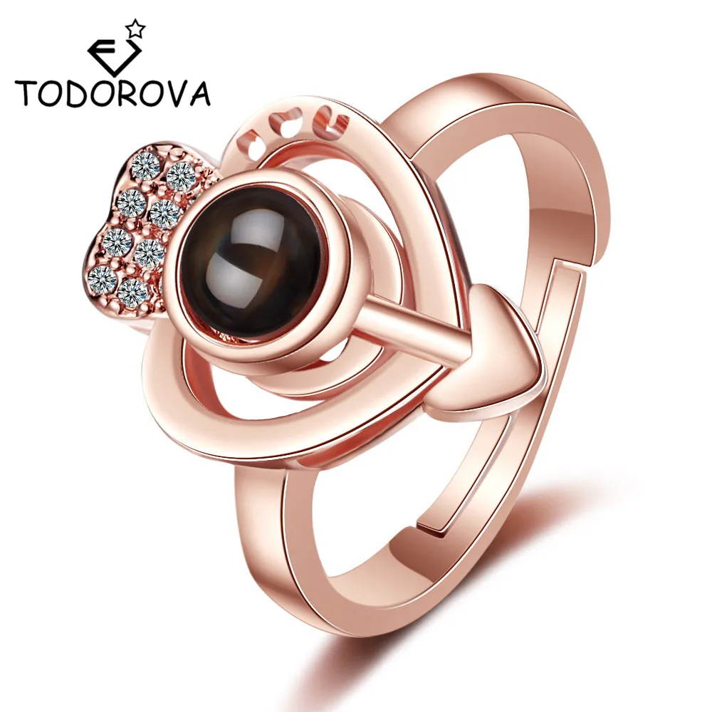 Todorova Новое 100 языков I Love You проекция сердце с памятью циркон кольцо из розового