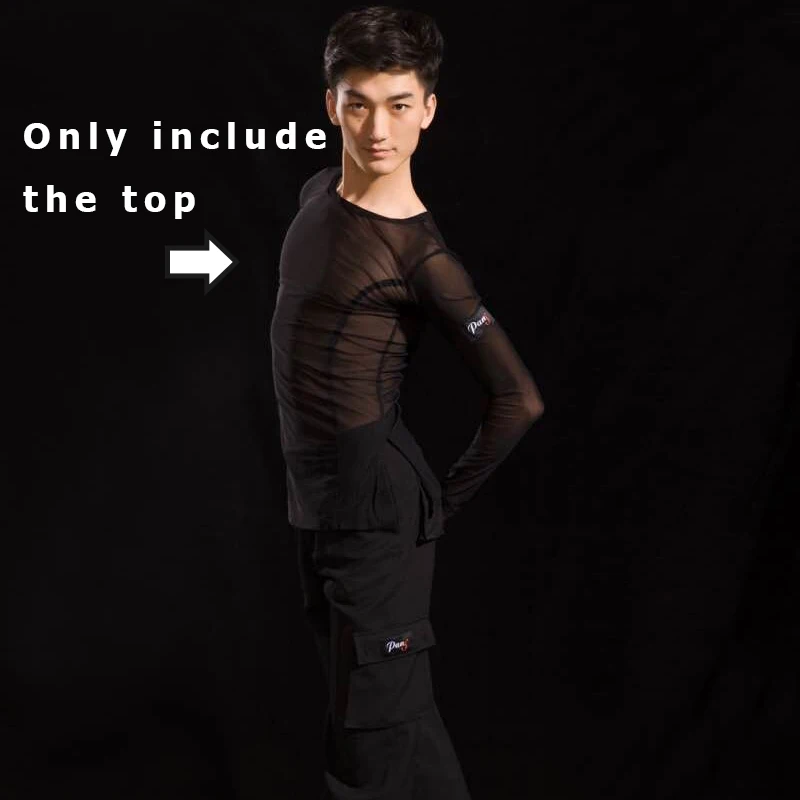 Black Tops Летняя крутая футболка для латинских танцев, мужские черные марлевые футболки, мужские костюмы для взрослых, современные костюмы для латинских танцев румба чача, бальное платье BL1307 - Цвет: Black Tops