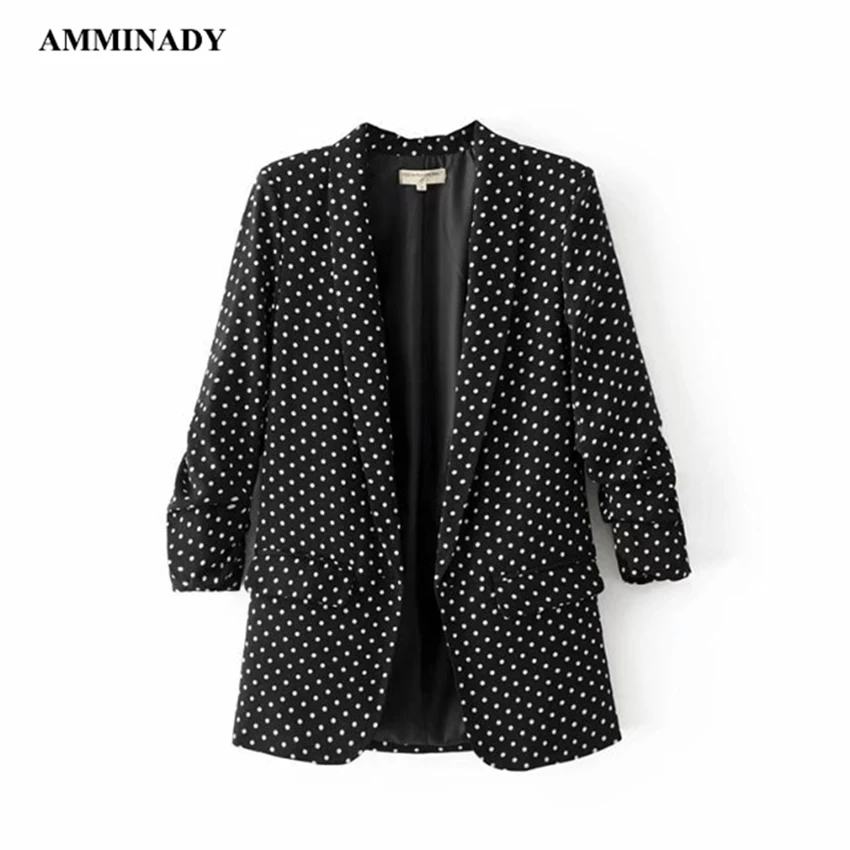 2018 женский модный офисный блейзер в Горошек черно белый шаль воротник костюм