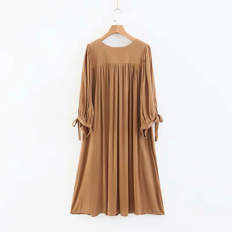 TEELYNN long dress for women cotton floral embroidery o-neck puff sleeve dresses a-line loose Casual boho Vestido | Женская одежда