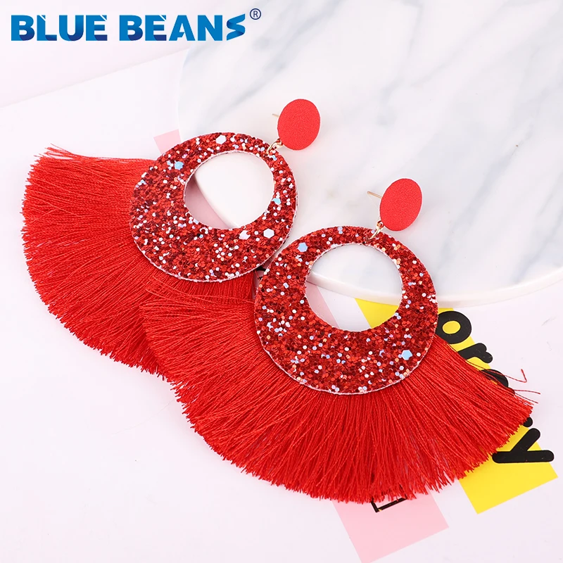 Серьги с кисточками, Сияющий Модный, для женщин, Boho, капля воды, серьги, ручная работа, большая капля, Висячие круглые ювелирные изделия, вечерние, подарок
