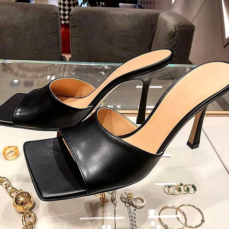 Blue Leather Slippers Women Peep Toe High Heel Shoes Woman Sexy Gladiator Sandals Lady Party Shoes