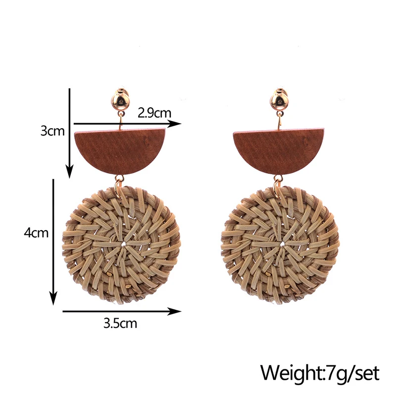 Ручной работы богемное деревянное соломенное плетение Ротанговые серьга