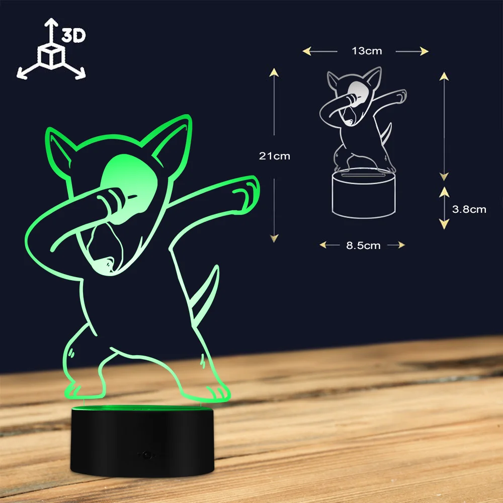 Светильник Dabbing Bull Terrier 3D светильник с оптической иллюзией ночник USB светящийся