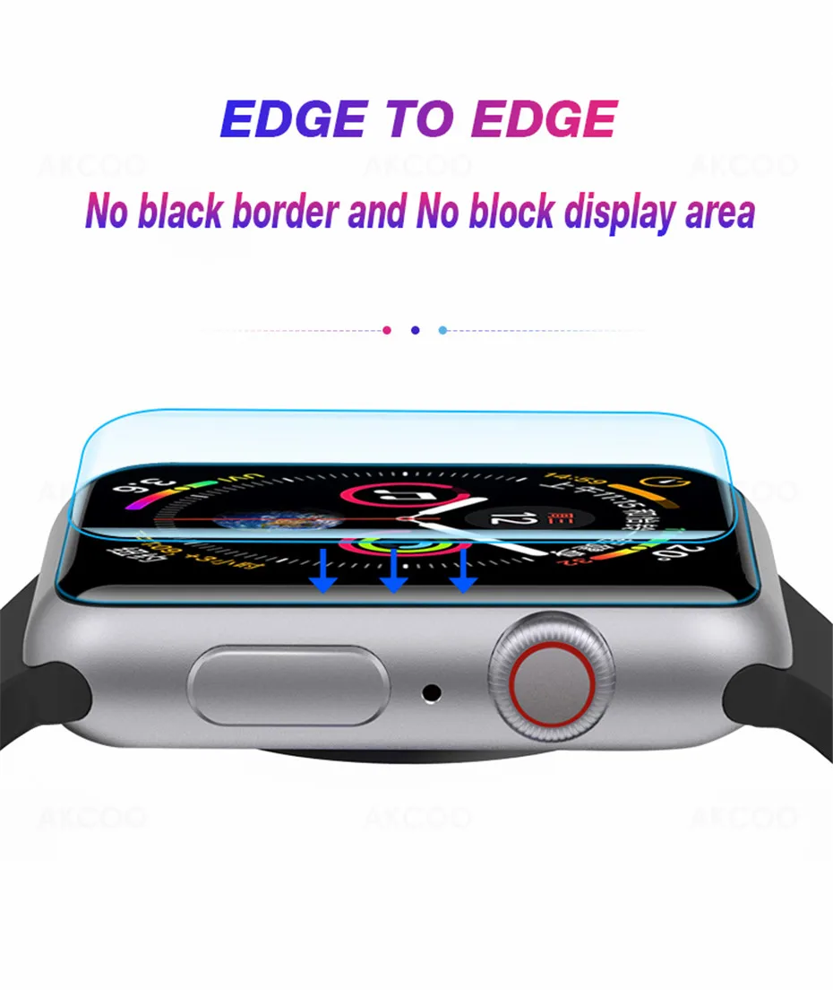 Akcoo УФ закаленное стекло для Apple watch 5 44 мм защита экрана полный клей чувствительный сенсорный для серии 1 2 3 4 38 40 44 40 мм пленка