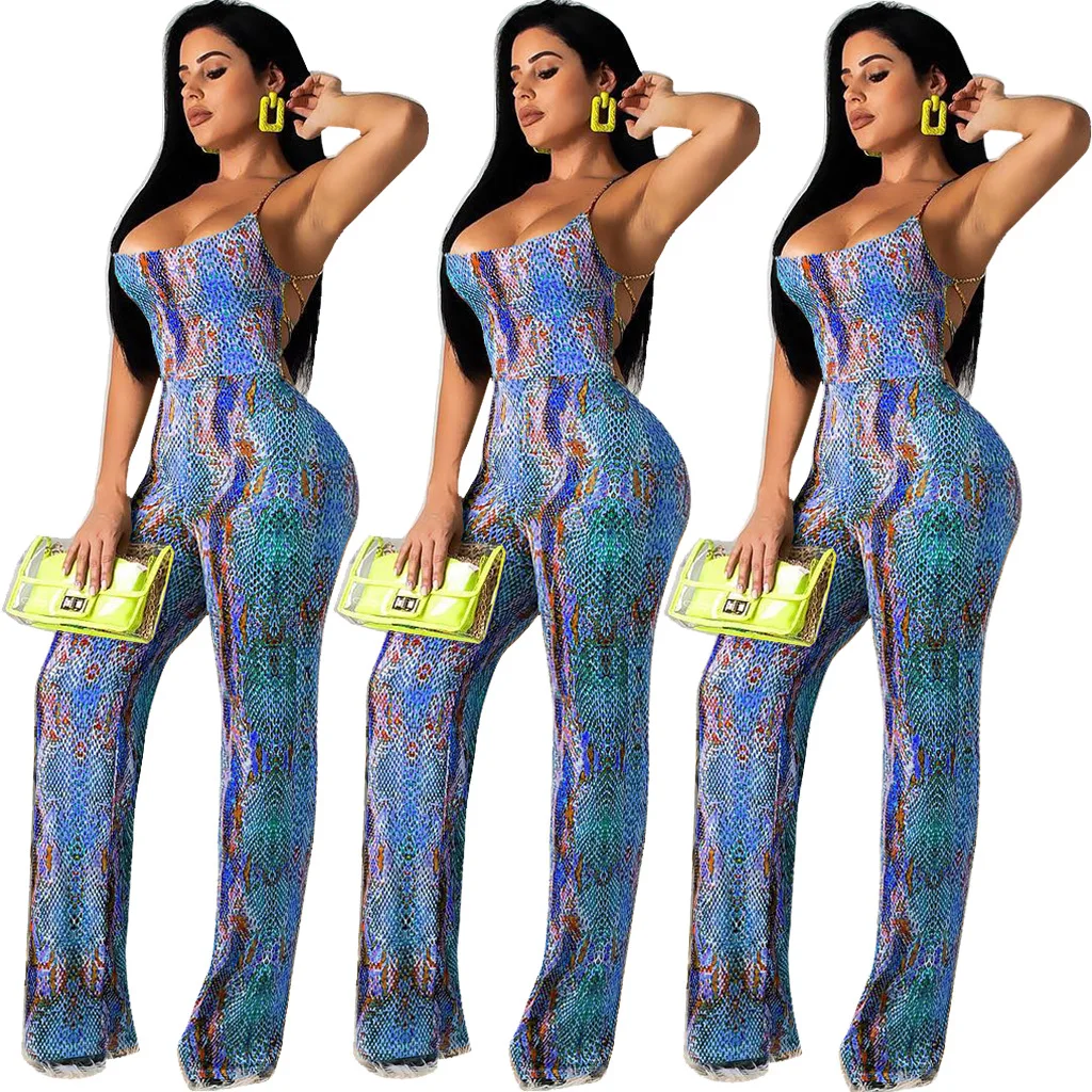 Сексуальный комбинезон из змеиной кожи с цифровым принтом на бретельках женская