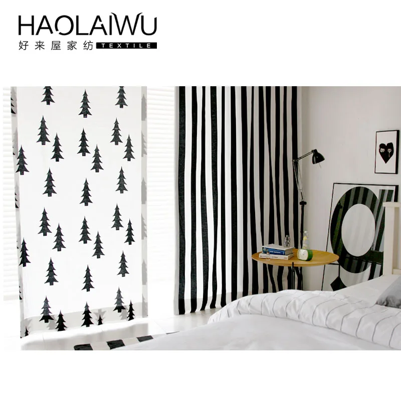 Занавески для окна детские 3D фото черные рождественские деревья принт занавески
