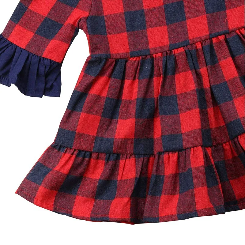 Red Girl Christmas Dress Holiday Party Baby Clothes Princess Plaid Fashion Xmas Kids For Girls | Детская одежда и обувь