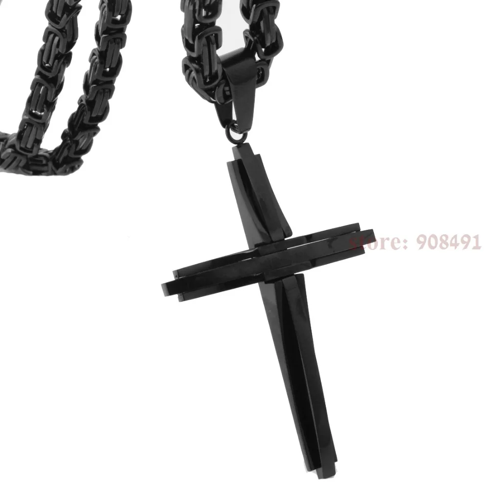 

Mens Religious Hot Sell Black Stainless Steel Cross Pendant Chain Necklace 18"-40"