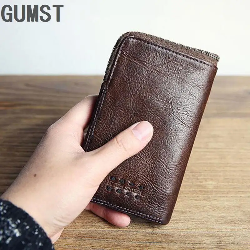 Короткий кошелек GUMST мужской из натуральной воловьей кожи винтажный бумажник на