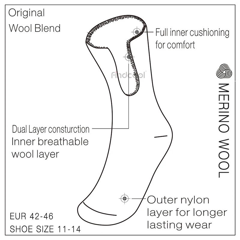 Findcool/зимние теплые носки из мериносовой шерсти махровые толстые длинные