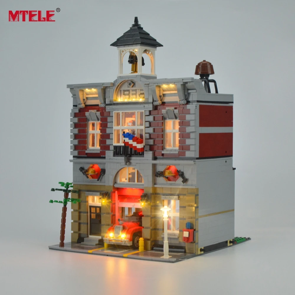MTELE, брендовый светодиодный светильник, набор, игрушка для пожарной команды, станция, создатель, городской уличный светильник, набор, совместим с 10197