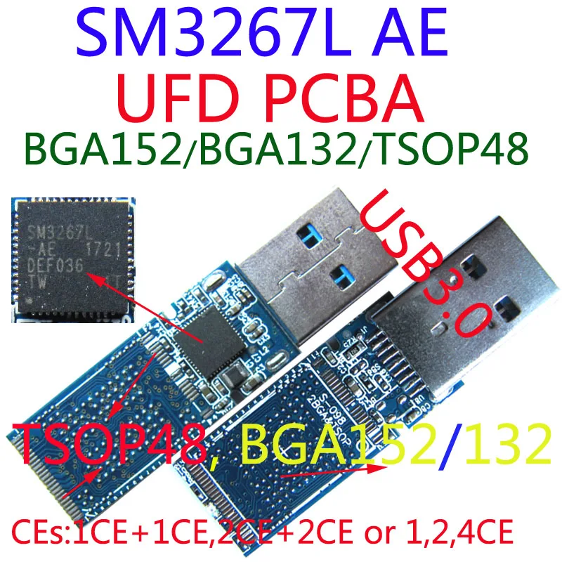 SM3267L UFD PCBA TSOP48 + BGA152/BGA132 Dual Pad 3267AE USB3.0 FLASH DRIVE DIY Набор UDF SM3267 контроллер 4CE MAX|USB-гаджеты|