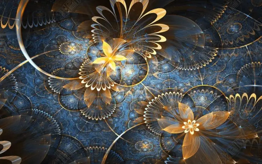 3 D Wallpaper For Walls Custom 3D Ceiling Blue elegant golden flower Wall Wallpapers Living room Photo | Обустройство дома
