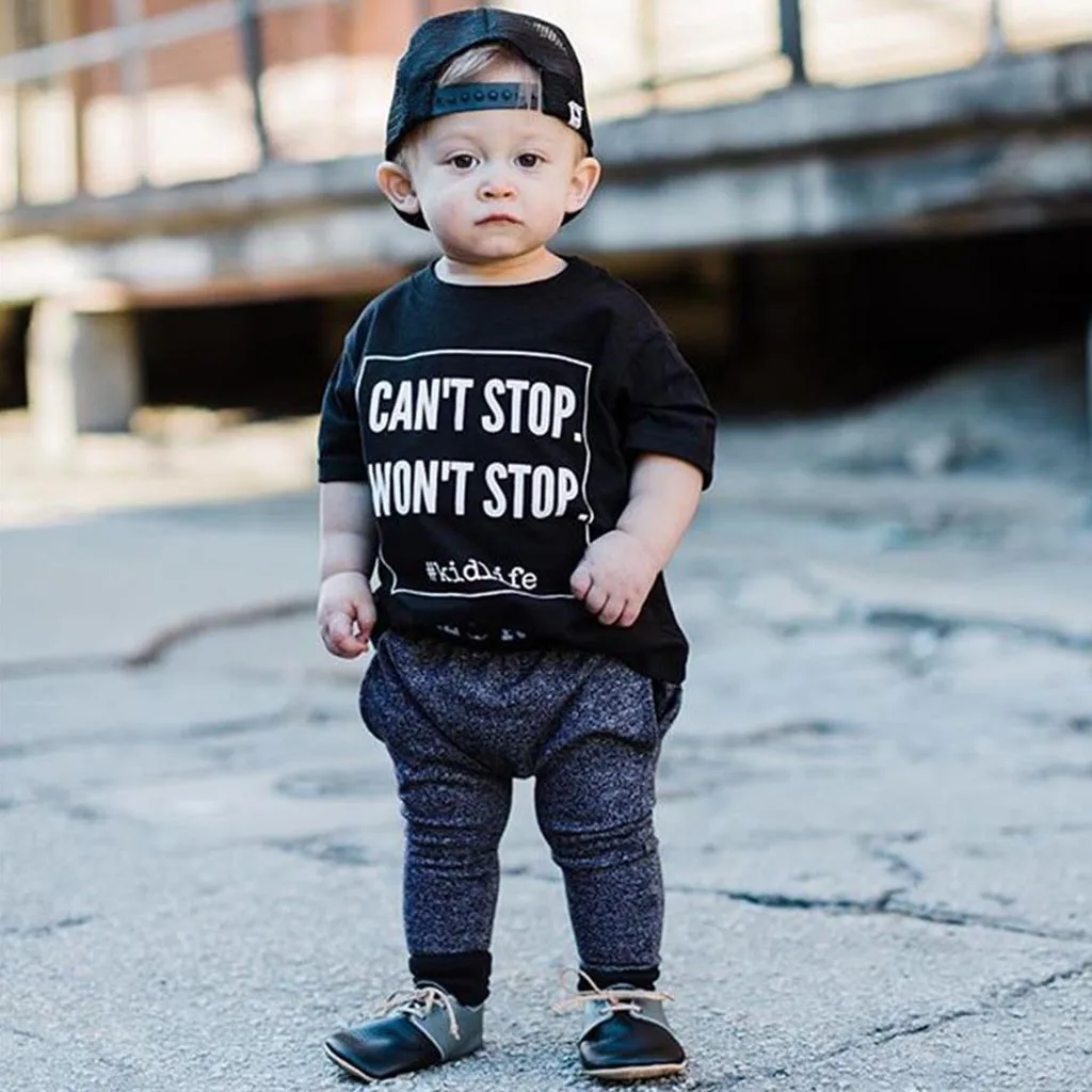 Perimedes Fashionable Kids Boys Summer Clothing Toddler Kid Baby Boy Outfits Clothes Letter Print Short Sleeve T-shirt+Pants Set | Детская