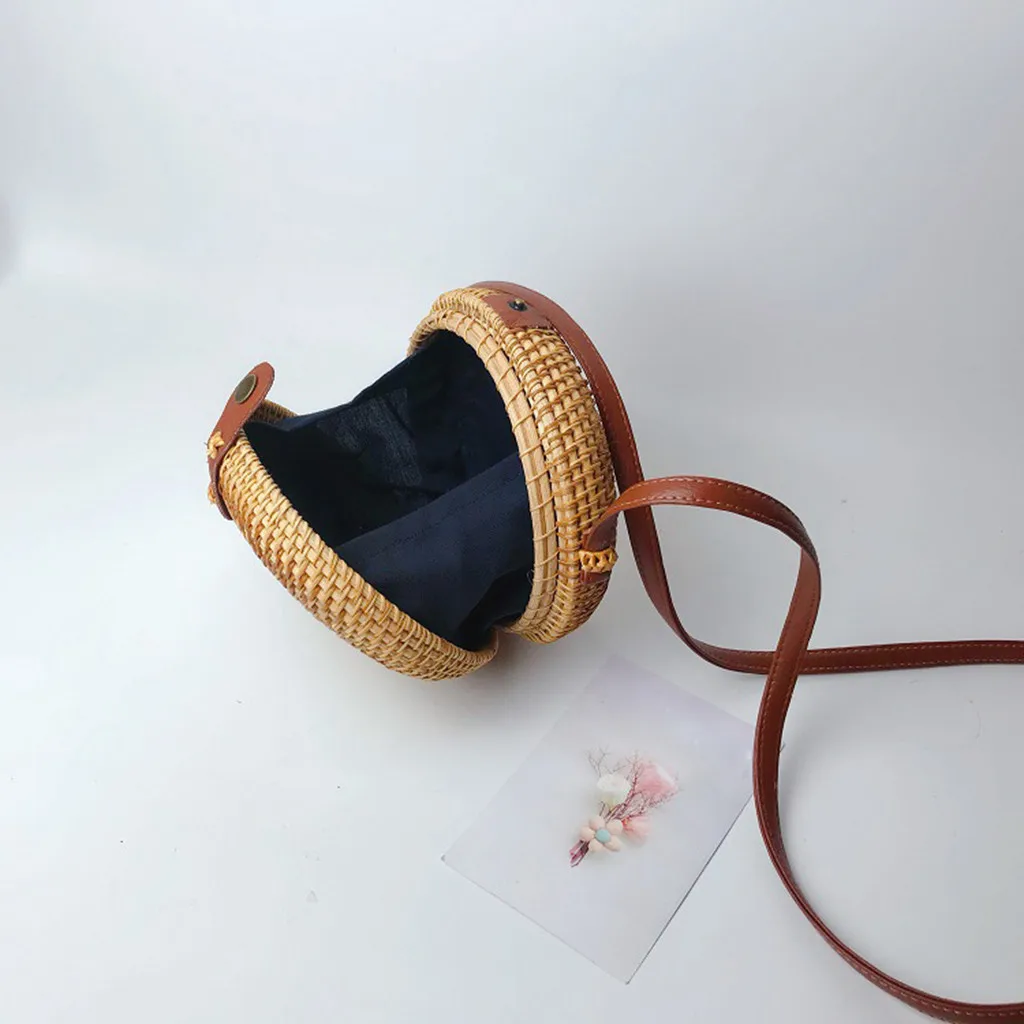 Сумка мессенджер из ротанга ручной работы круглые диагональные пляжные