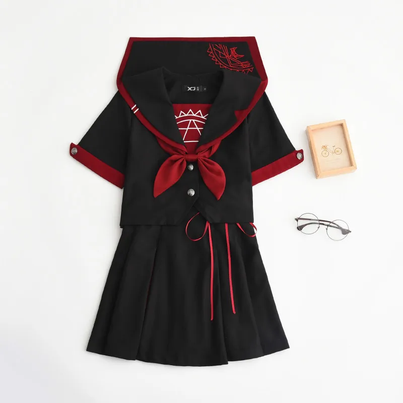 Японская форма школьная Униформа JK с коротким рукавом и вышивкой для девочек