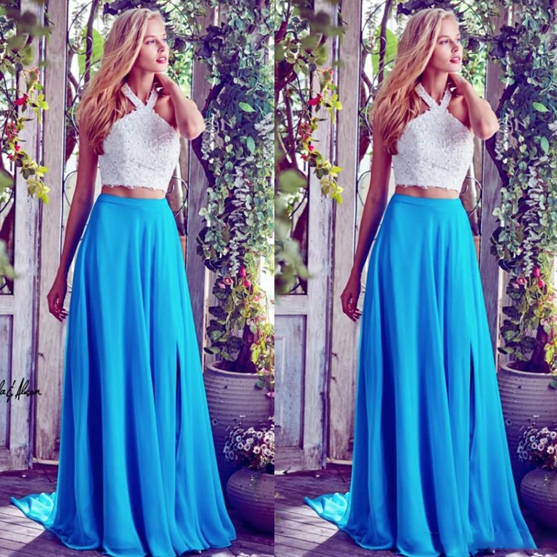 Женская шифоновая юбка с высокой талией длинная небесно голубого цвета в