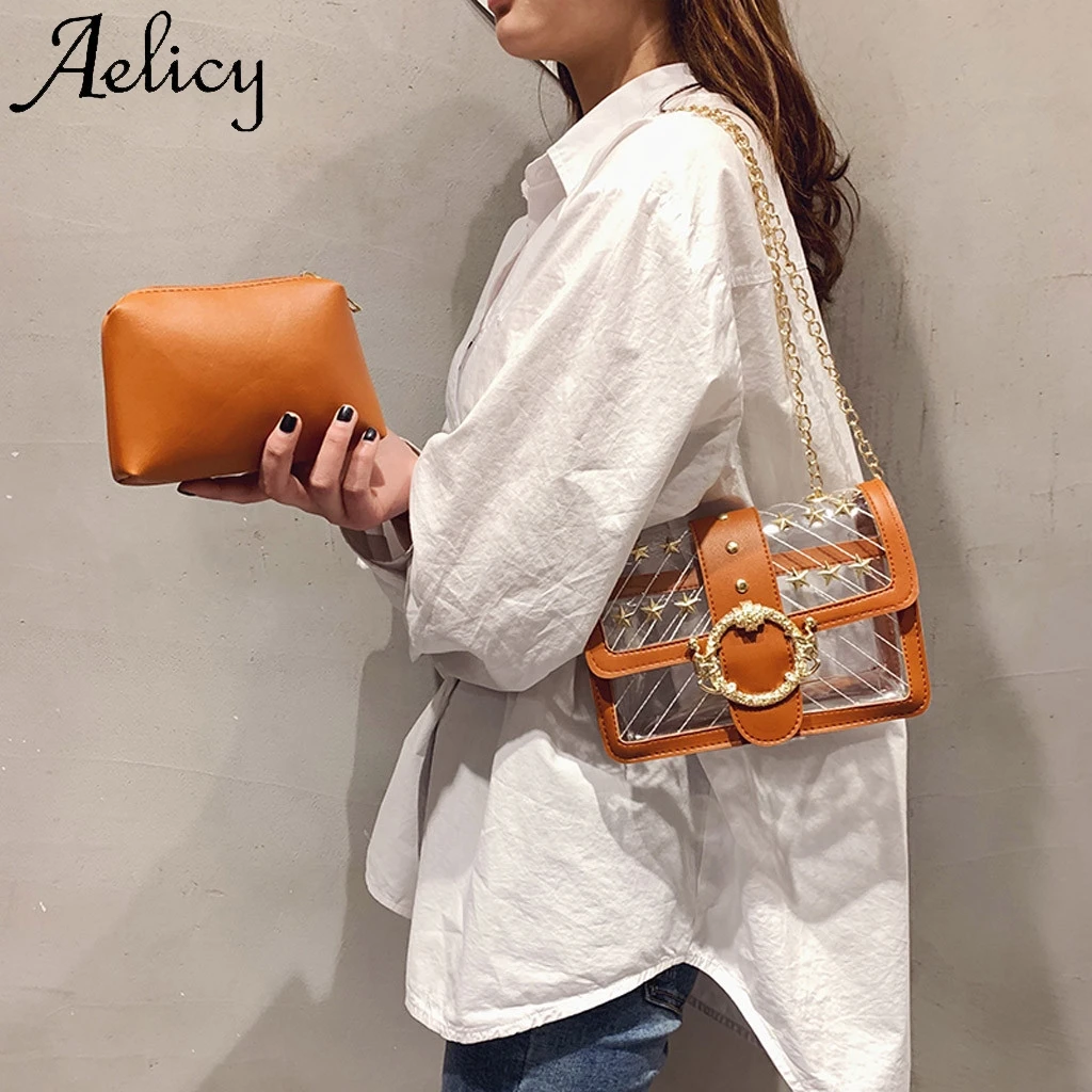 Женская сумка Aelicy однотонная прозрачная высокого качества с диагональным