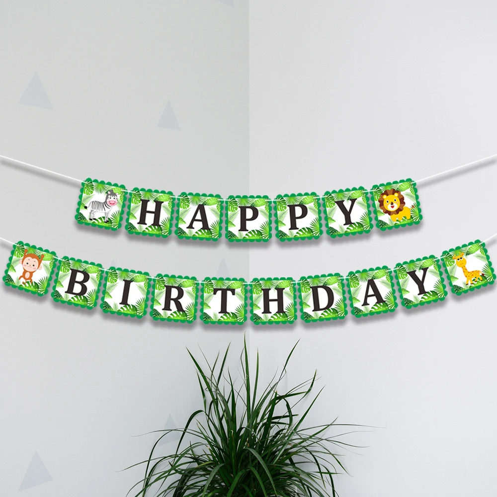 HEY FUNNY Happy Birthday Decorations Kids Banner Safari Jungle Party Animal Baby Shower Cartoon Favors Decoration | Дом и сад