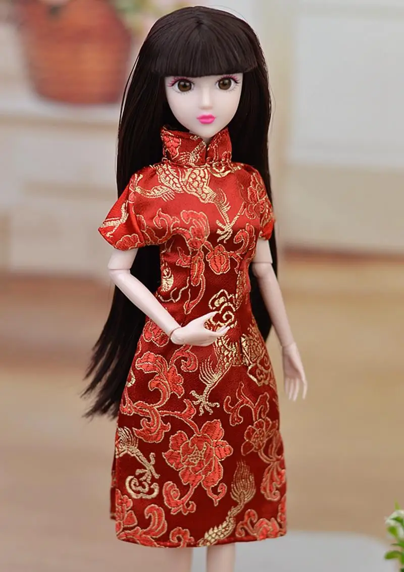 Кукла аксессуары красный цветок ручной работы платье для Барби Cheongsam китайское традиционное платье Vestido Qipao вечерние платья