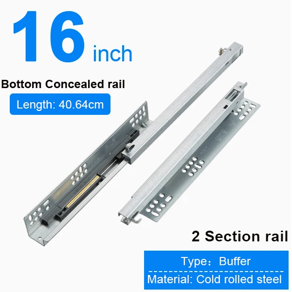 16inch(400mm) Нижнее крепление для ящика потайные двухсекционные мягкие закрывающиеся направляющие для кухонного шкафа - Цвет: 16inch(400mm)