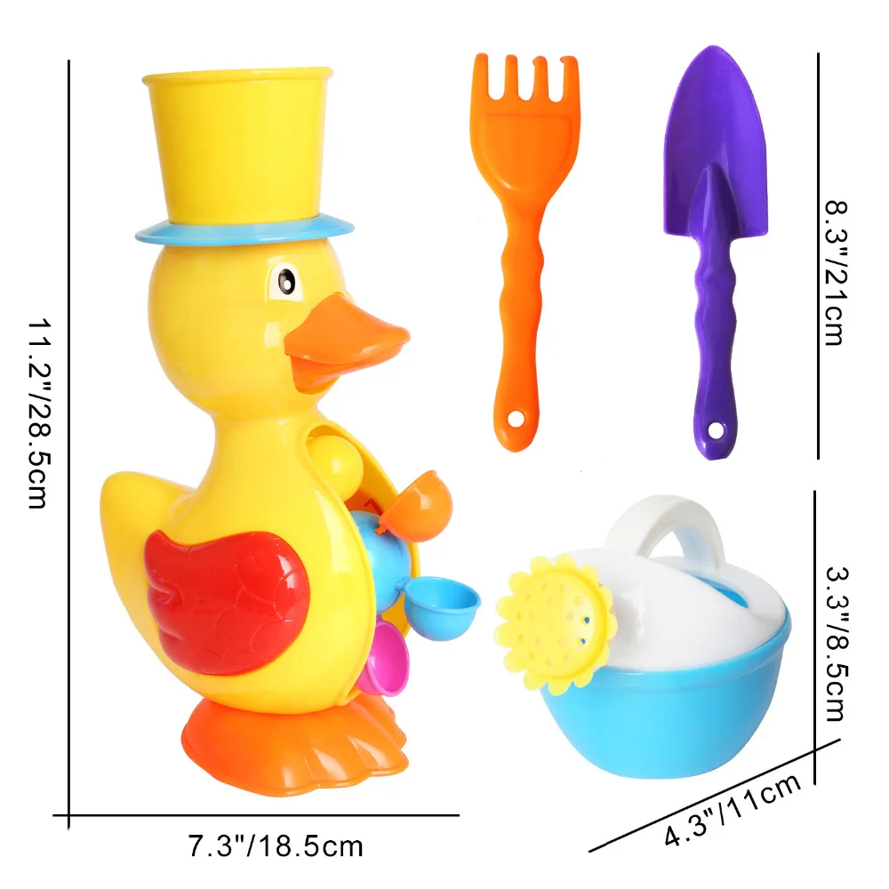 4PCS 14&quot Duck Waterwheel Bath/Beach Toys Color random Set Shovels Rakes Sprinkler Sand Bucket Party Favors for Kid(6231) | Игрушки и