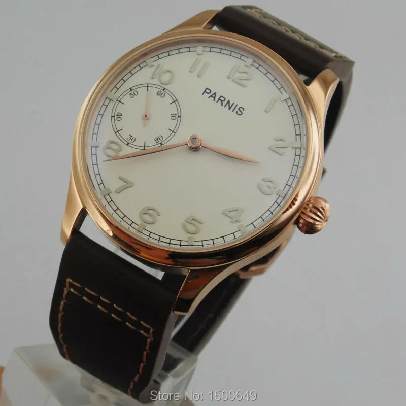 Мужские наручные часы Parnis 6497 с белым циферблатом и чехлом из розового золота 44 мм