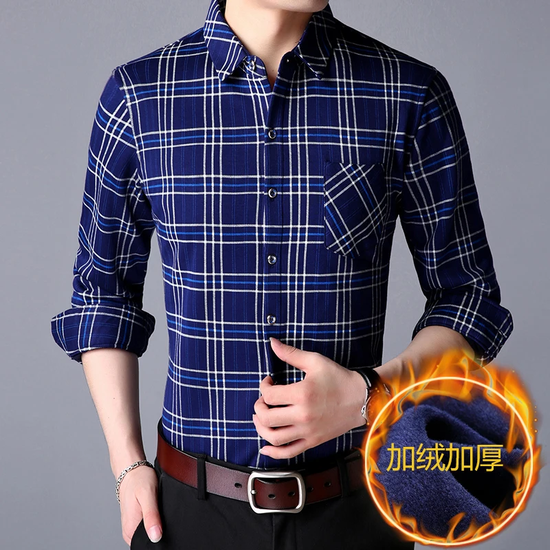 2018 новая зимняя модная мужская одежда Slim Fit Мужская рубашка с длинным рукавом
