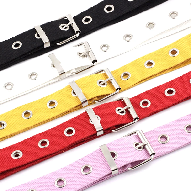 Женский холщовый пояс с металлической пряжкой черный белый красный широкий