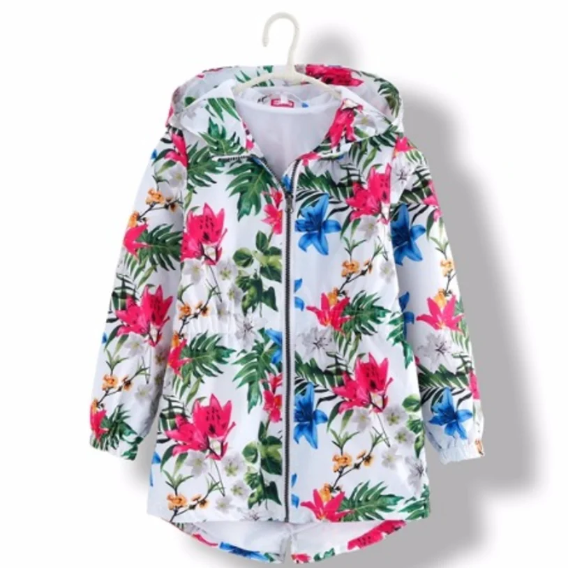 

children/kids/girls' floral trench, windproof jacket, spring/autumn jacket w mesh lining, size 7 to 10Y