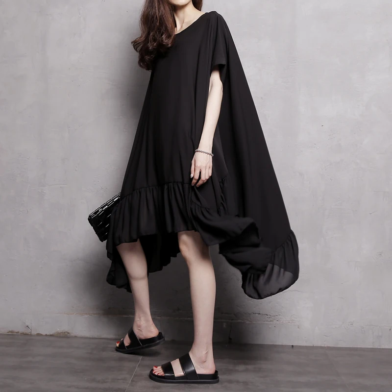Женское асимметричное платье в форме листа лотоса модное свободное шифоновое с