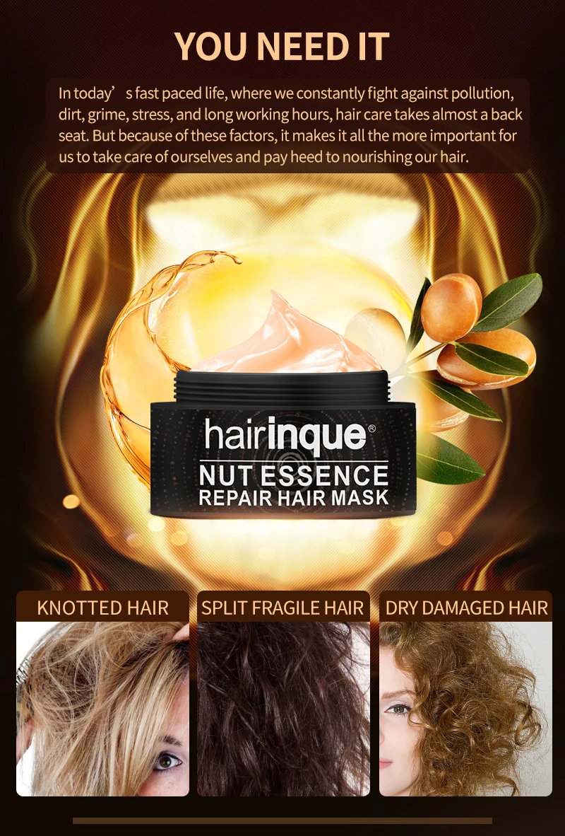 11,11 HAIRINQUE Новое поступление 60 мл ореховая эссенция восстанавливающая маска для волос для питания гладких волос делает волосы мягкими